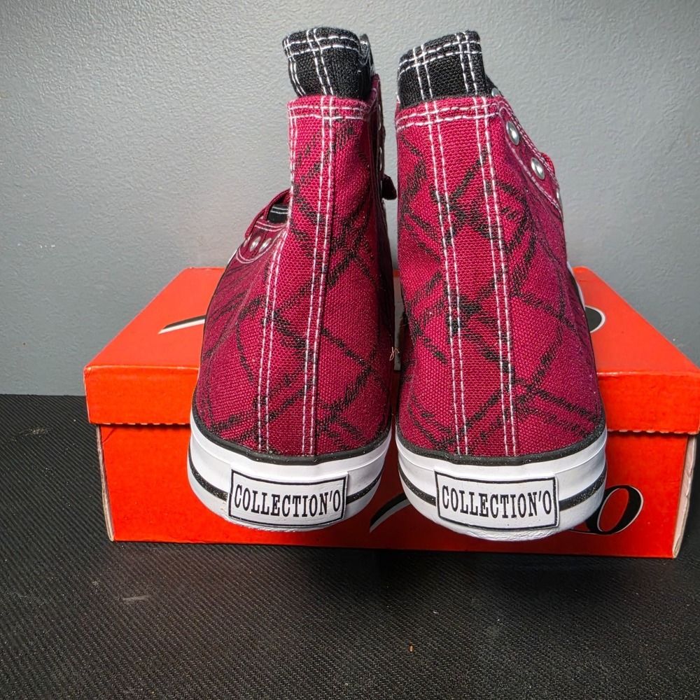 Men's Size 10 Collection'O Sport Shoes H-6041 Dark Red Black Canvas High Top - Picture 4 of 11